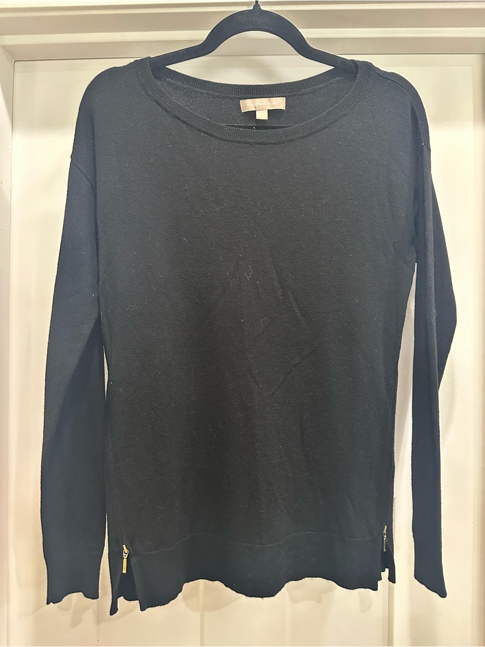 Banana Republic Black Crewneck Sweater with Side Zips